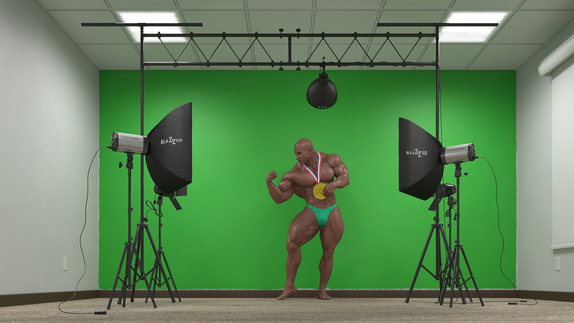 Bodybuilder Champion Posing In Studio Setup 3D - TurboSquid 2302731