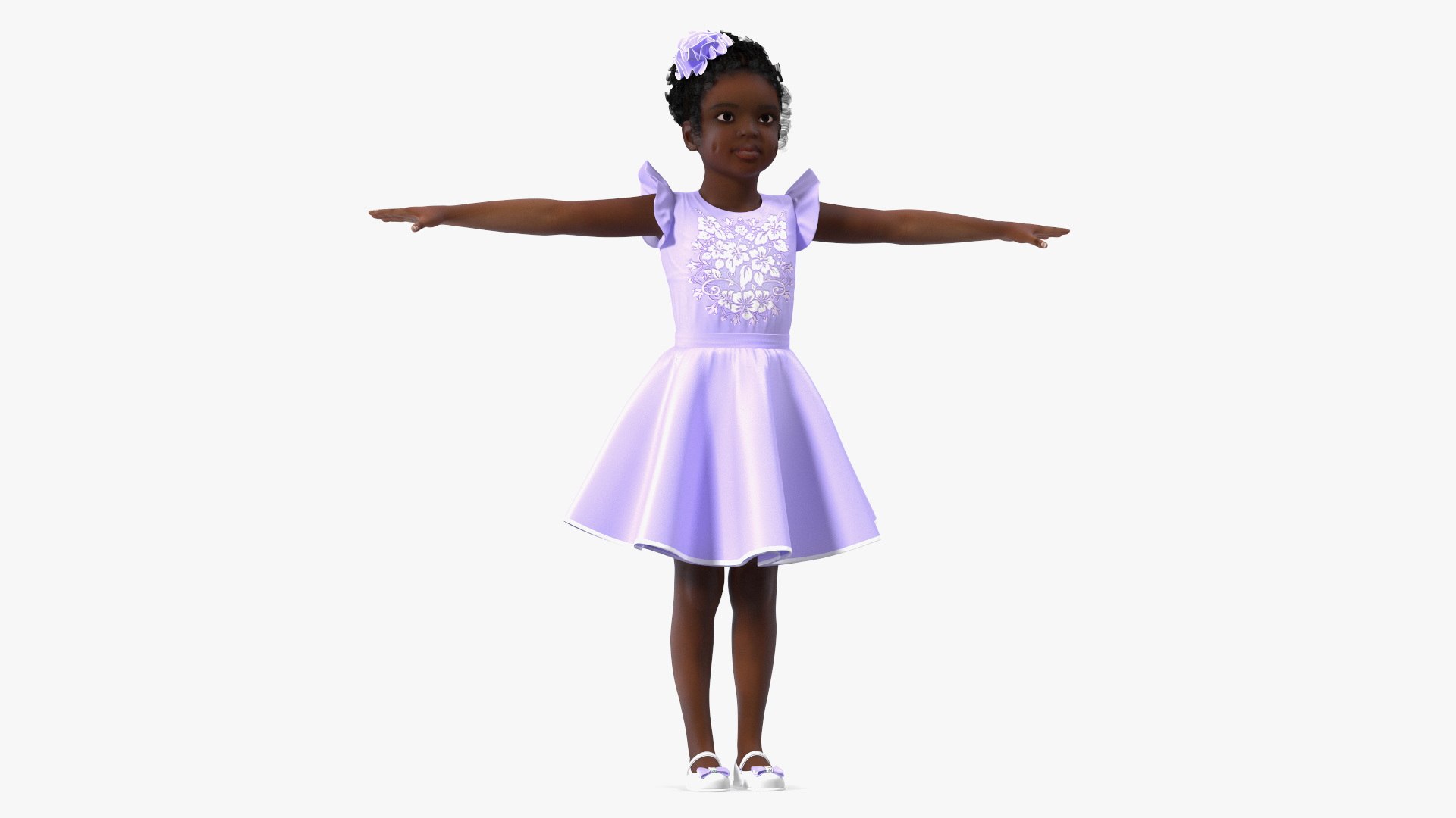 Dance Style Black Child Girl T-Pose 3D model preview