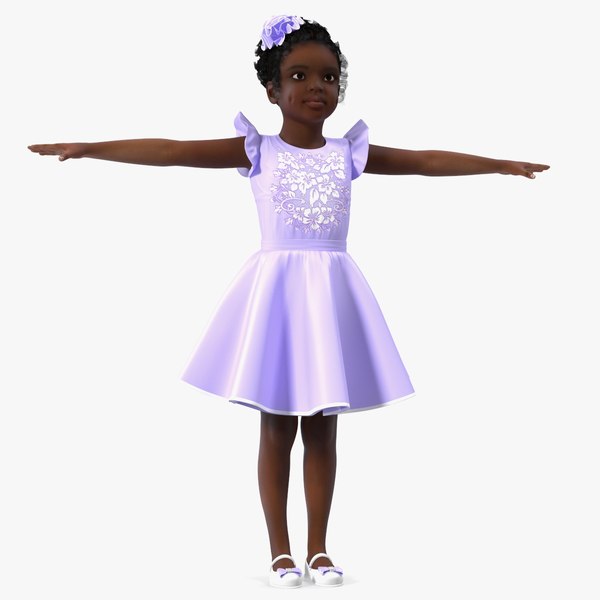 3D Dance Style Black Child Girl T-Pose