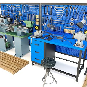 3D Lathe machine workbench workshop Industrial garage tools