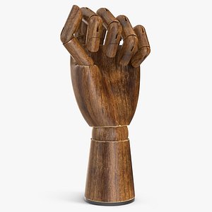 3D Hand with Posable Fingers Dark Wood Fist Pose