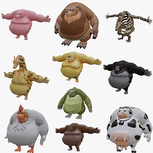 3D model 10 Fat Animal Character 3D Model