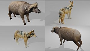3D model 2xPack Buffalo and Wolf