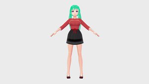 ANIME ASIAN GIRL DANCER 3D MODEL ANIME CHARACTER T-POSE SHAPE KEYS Low-poly