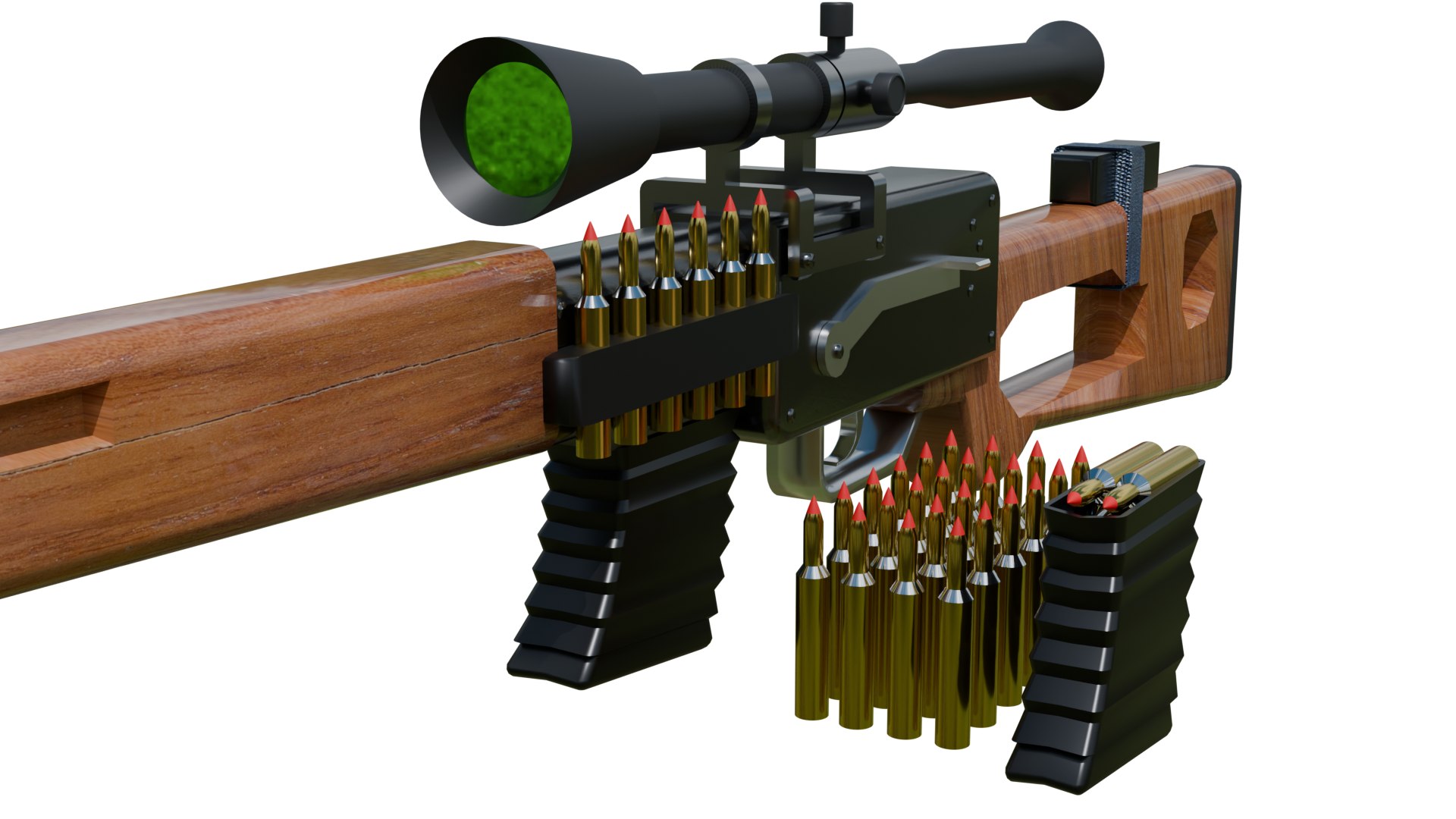 Highly Detailed 3D Sniper Rifle Model With Ammo - Wooden And Metal ...