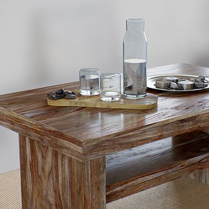 Table Wooden Living Room - Fully Decorated PBR Scene