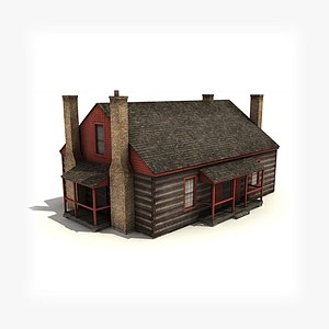 low-poly wooden house building 3d model