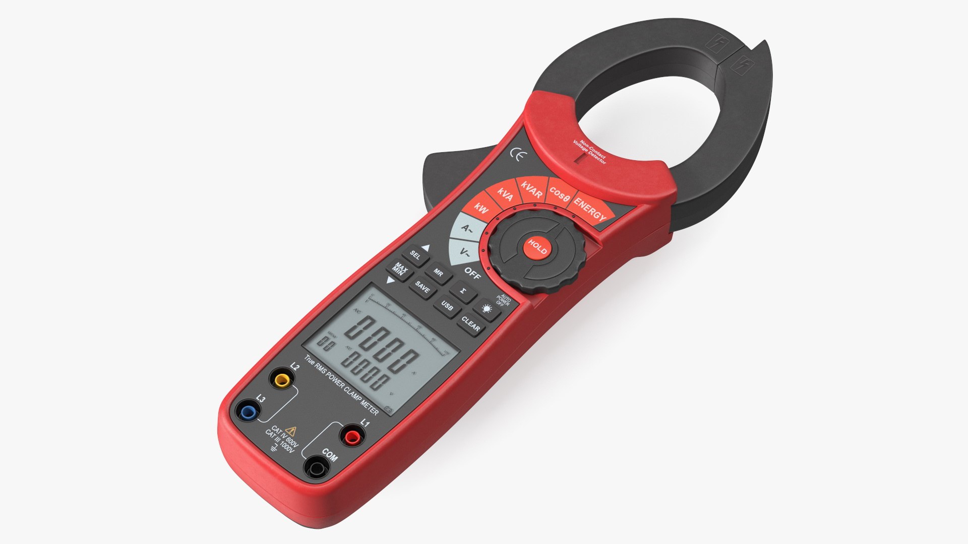 Clamp Digital Wattmeter Red 3D model preview