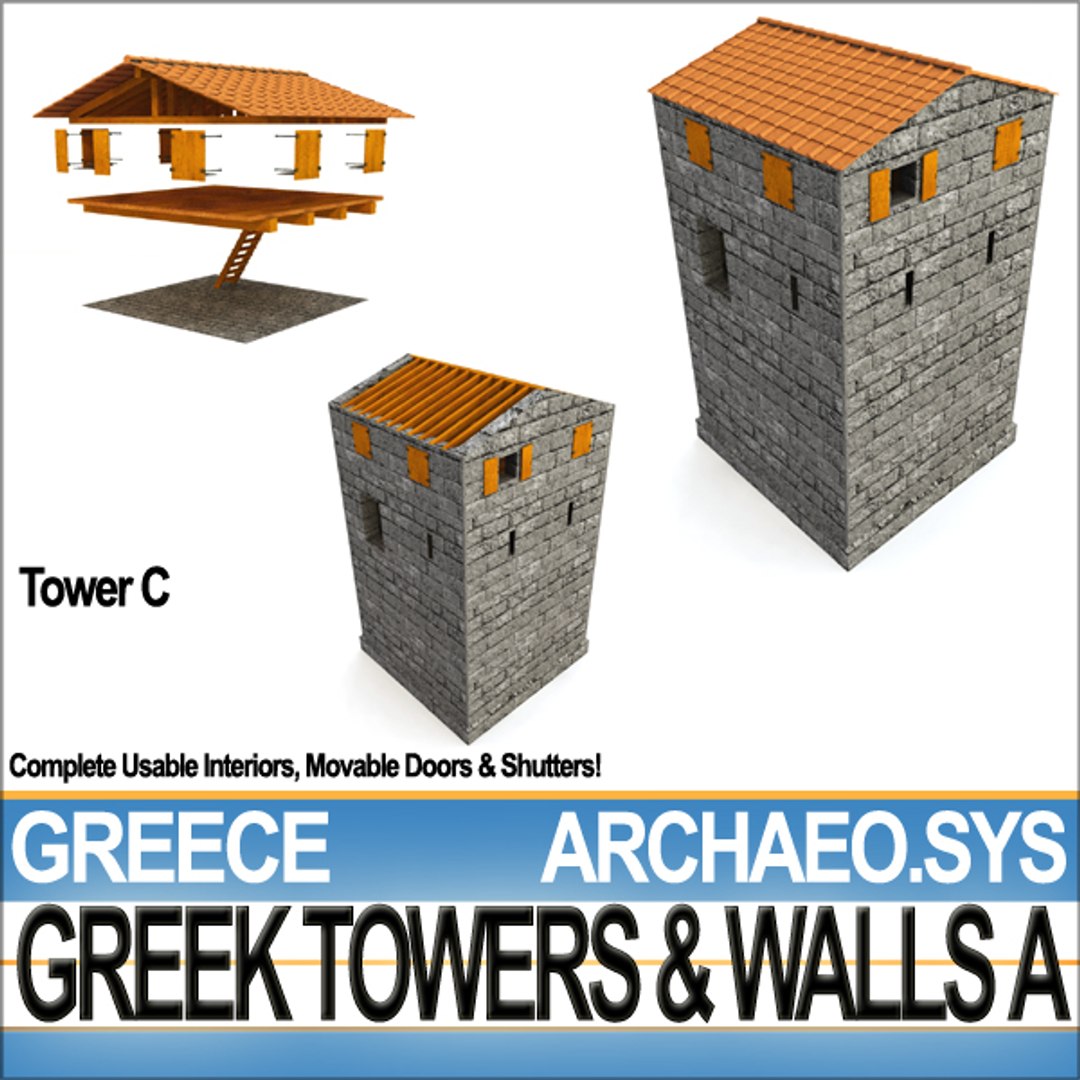 ancient greek towers walls obj