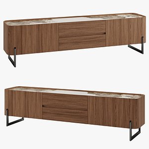 3D Walnut and dark metallized steel TV cabinet