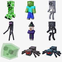 Minecraft 9 Hostile Mobs Collection Rigged 3D Model Pack 4K PBR