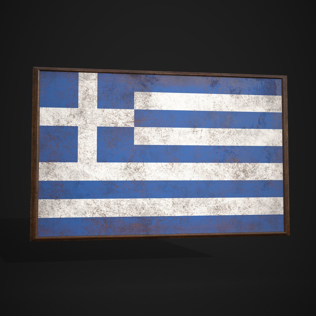 Old Picture Frame With Greece Flag Game Ready PBR Low poly 3D Model 