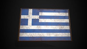 Old Picture Frame With Greece  Flag - Game Ready PBR Low-poly 3D Model 3D model
