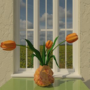 Orange tulips bouquet in a vase 3D model