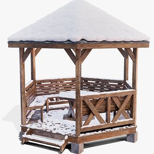 PBR Snow Wooden Pergola 3D model