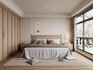 3D Scandinavian Japandi Bedroom Interior