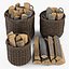 Cesta de vime 07 (Walnut Brown Color) com lenha