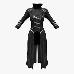Ladies Punk Rock Full Length Gothic Coat 3D
