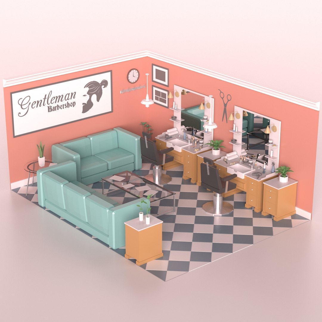 3D model barber shop interior 01 TurboSquid 1641970