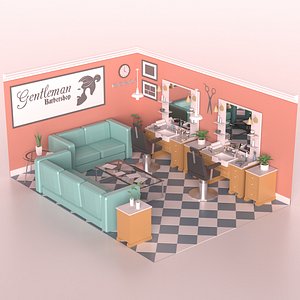 3D model barber shop interior 01