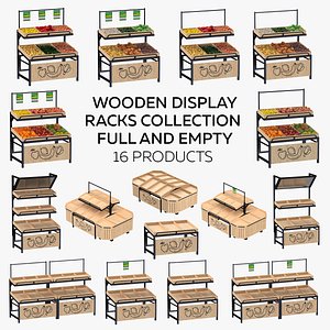 3D Wooden Display Racks Collection - Full and Empty