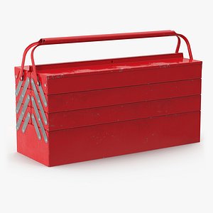 Red Metal Cantilever Tool Box 4 Tier Closed