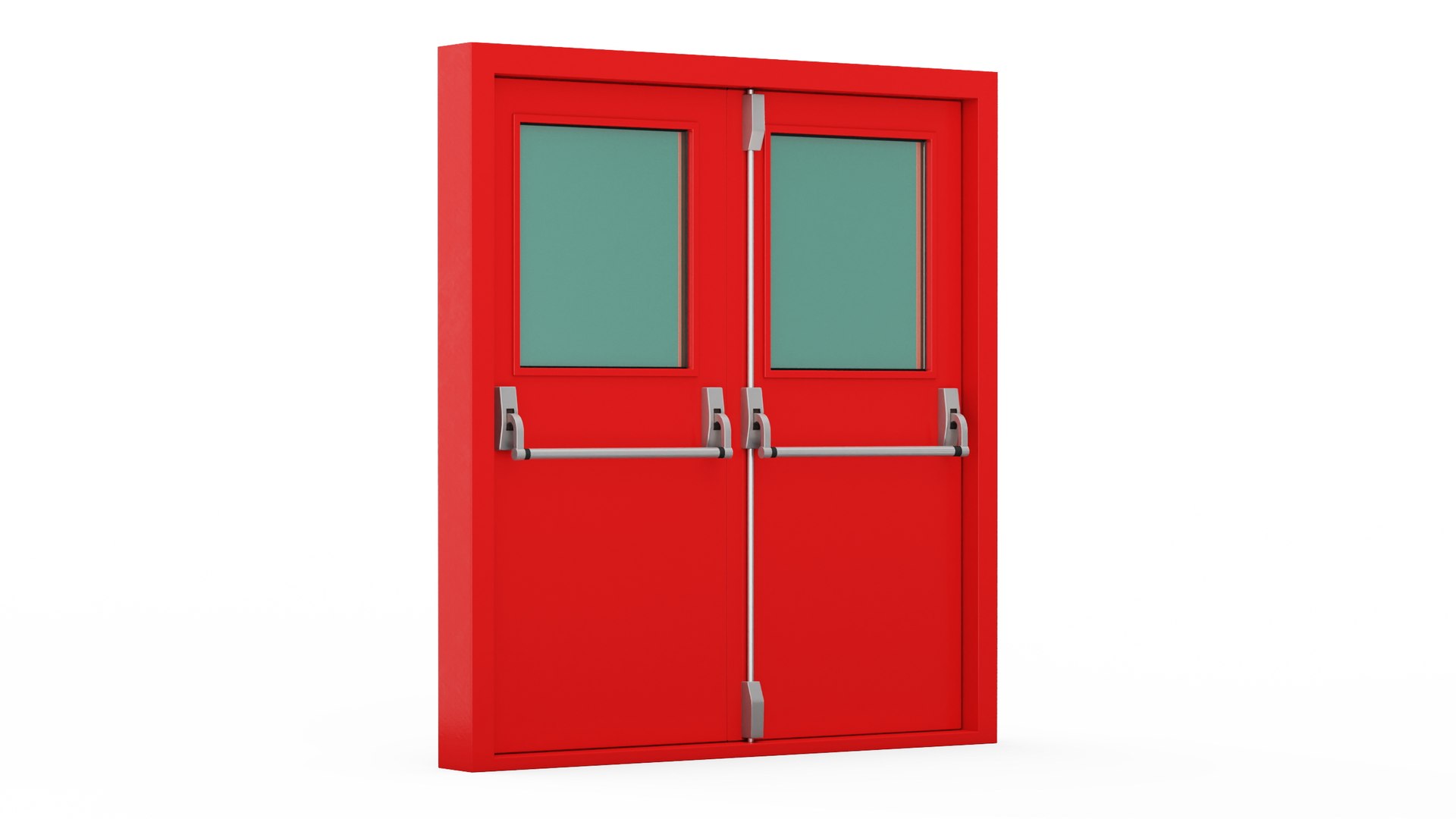 Double Fire Exit Doors with Panic Bar 3D model preview