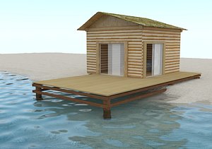 low poly bungalow village lakeside lake edge