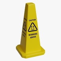 Yellow Closed Top 24 Inch Safety Lamba Floor Cone Caution Workers Above Sign