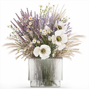 3D Bouquet Of Wild Flowers In Vase Lavender poppy 483 model