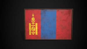 3D Old Picture Frame With Mongolia Flag - Game Ready PBR Low-poly 3D Model model