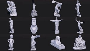 12 Famous Sculptures Landmark in the World Low Poly