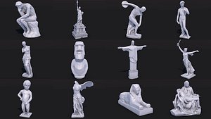 12 Famous Sculptures Landmark in the World Low Poly