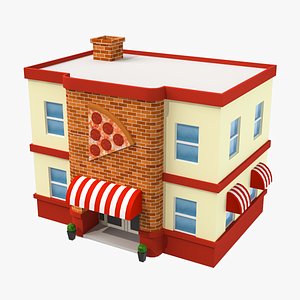 Cartoon Pizza Shop Low Poly 3D Model