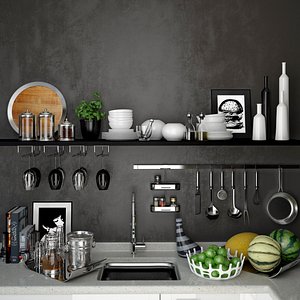 3D kitchen ware set whiskey model