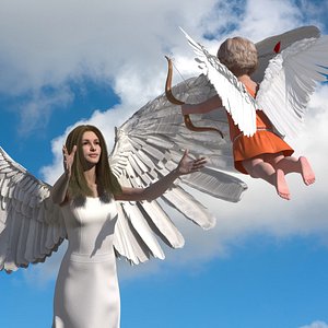 Angel Female with Cupid Boy 3D model