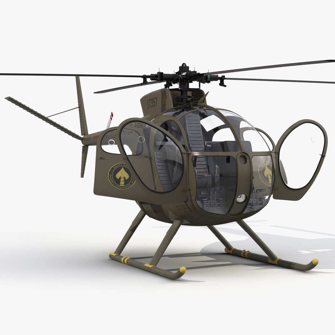 Light Helicopter Hughes OH-6 Cayuse Rigged Military 3D Model 3D model preview