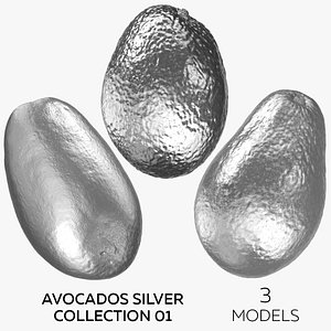 3D Avocados Silver Collection 01 - 3 Avocados