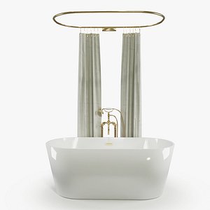 Bathtub with Faucet and Curtains