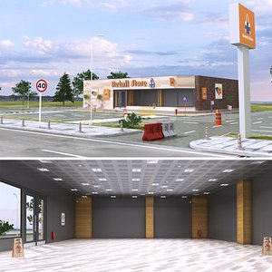 3D model Retail Store with Car PArk