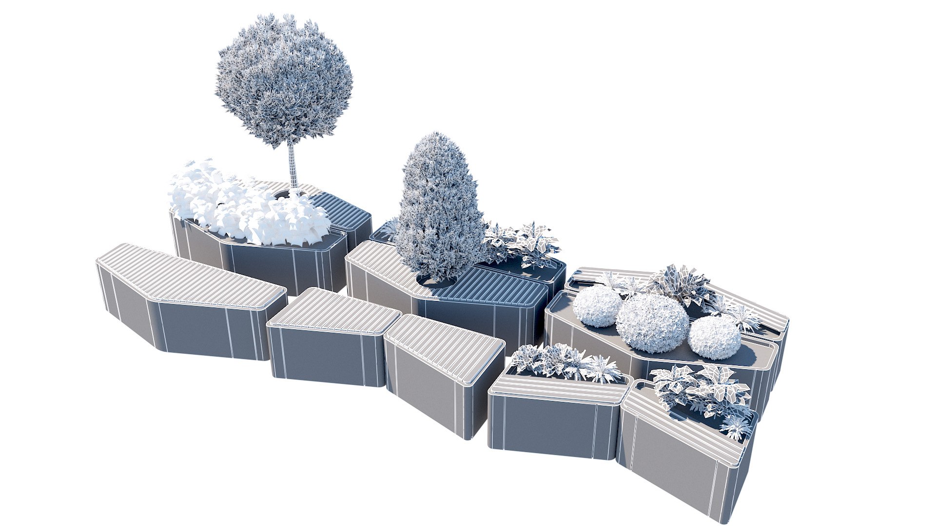 3D model Modular Urban Concrete Planter  Bench System - Modern Landscape Set https://p.turbosquid.com/ts-thumb/cH/gZXPMu/Ix/wire/jpg/1774211604/1920x1080/fit_q87/09e3ee38a7a932d8e552b2e791f8ae7a1cf351f0/wire.jpg