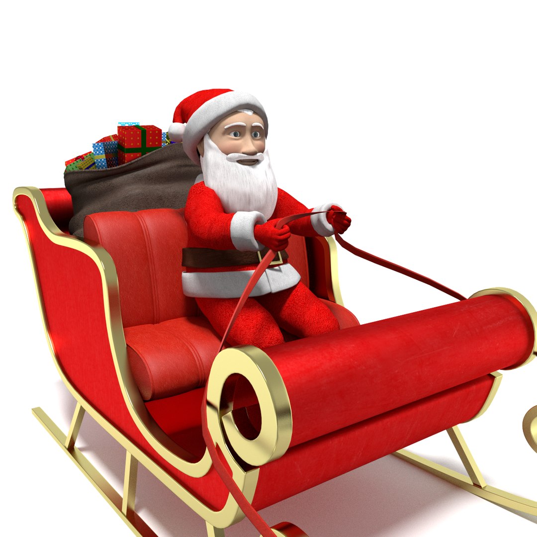 3d Santa S Sleigh Reindeer Model