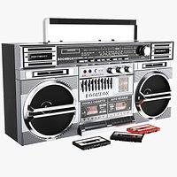 Detailed Boombox With Cassette Tapes