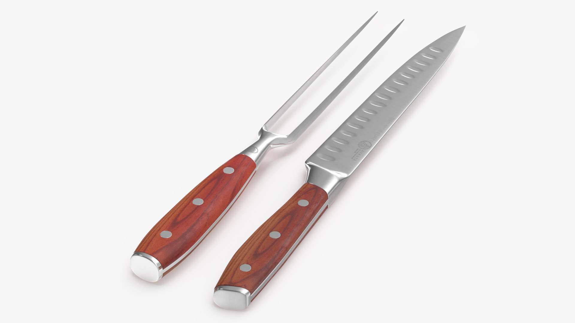 Carving Knife and Fork Set with Dark Handle 3D model preview