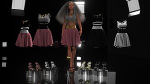 rigged female dress skirt 3D model
