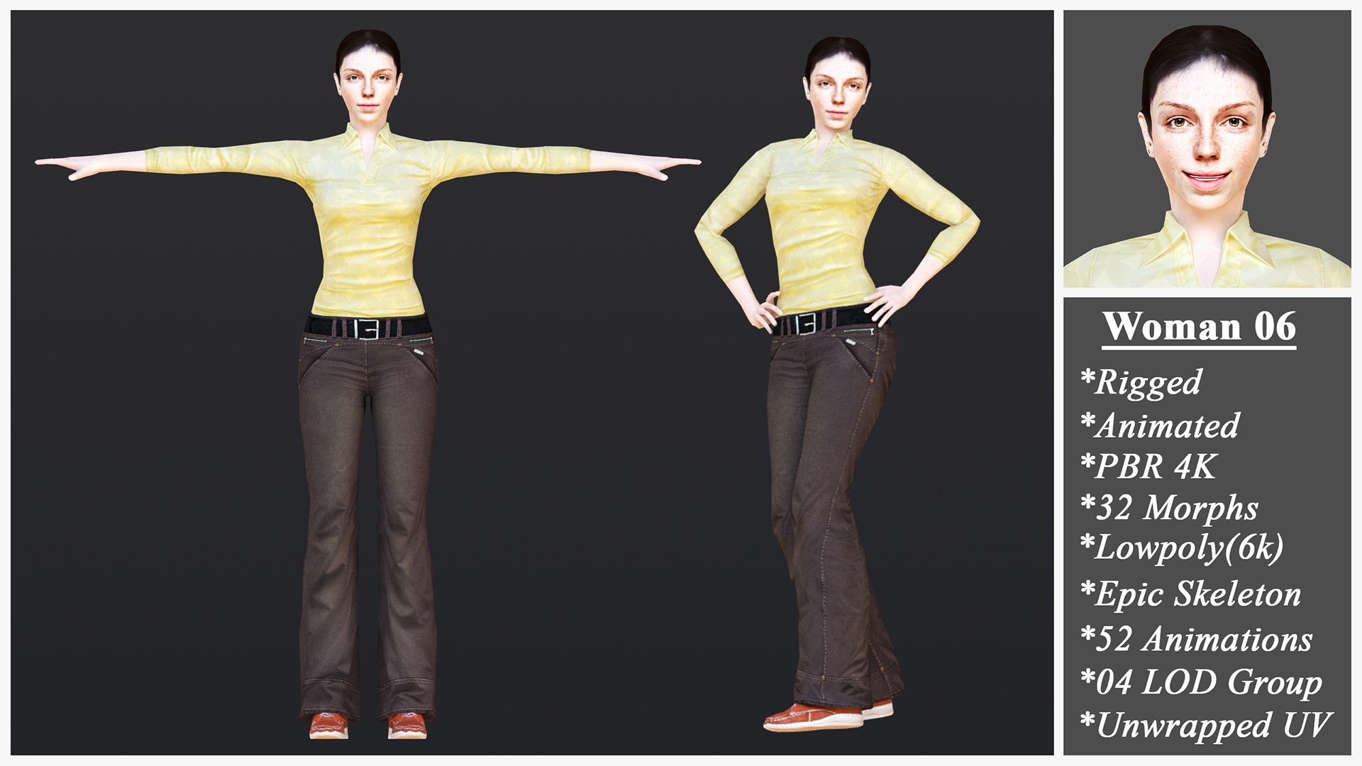 modelo 3d Woman 6 With 52 Animations 32 Morphs - TurboSquid 2049587