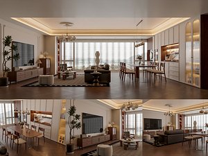 3D Modern Living And Dining Room Apartment Interior 3D Model