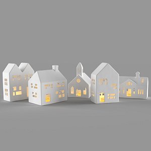 3D white ceramic houses candle model