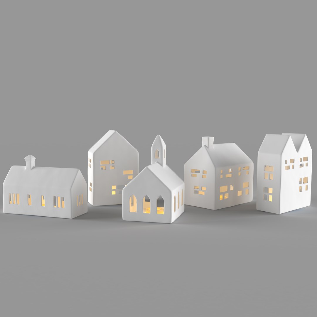 3D White Ceramic Houses Candle Model - TurboSquid 1402568