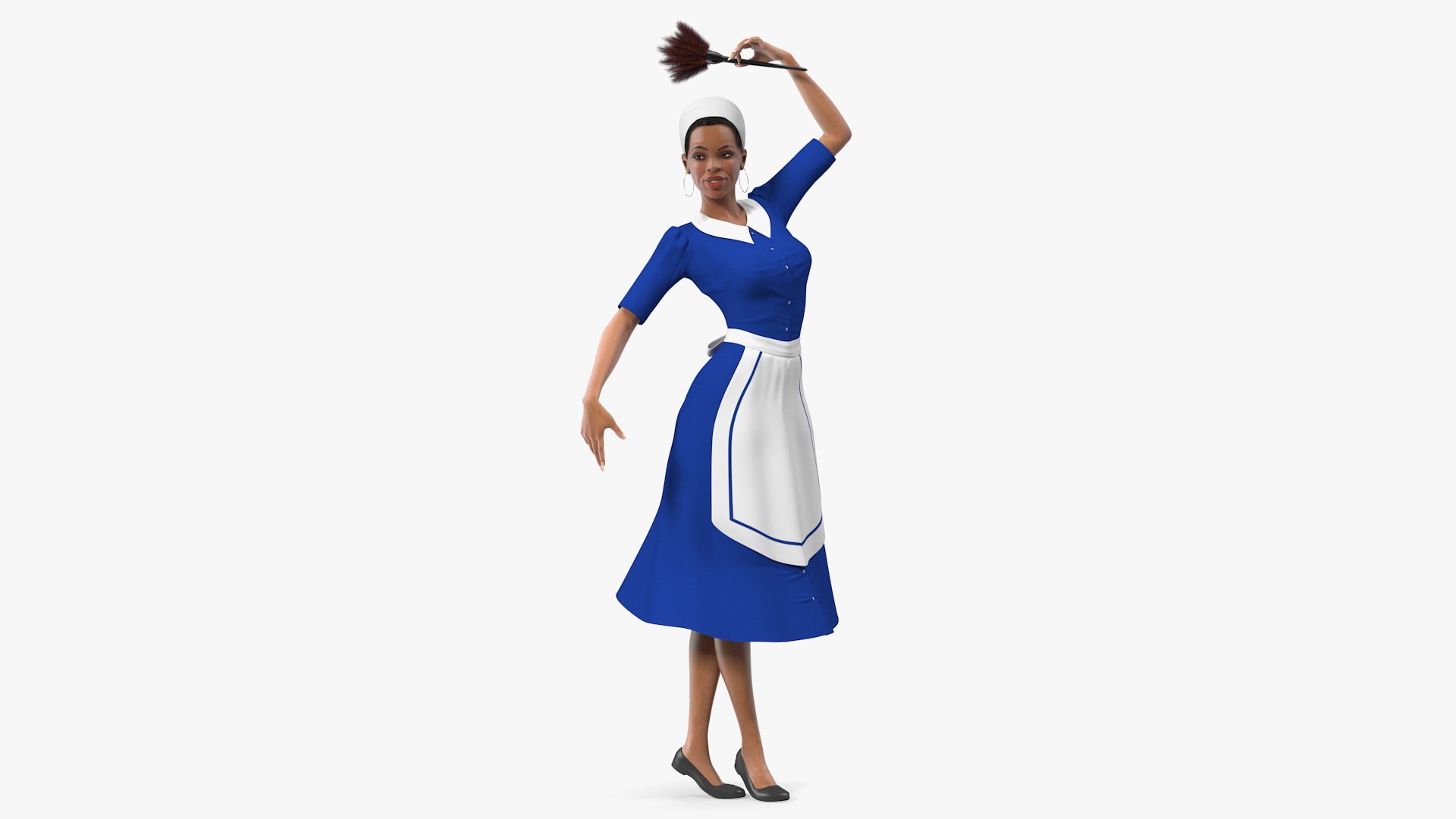 Light Skin Black Maid Standing Pose 3D model preview